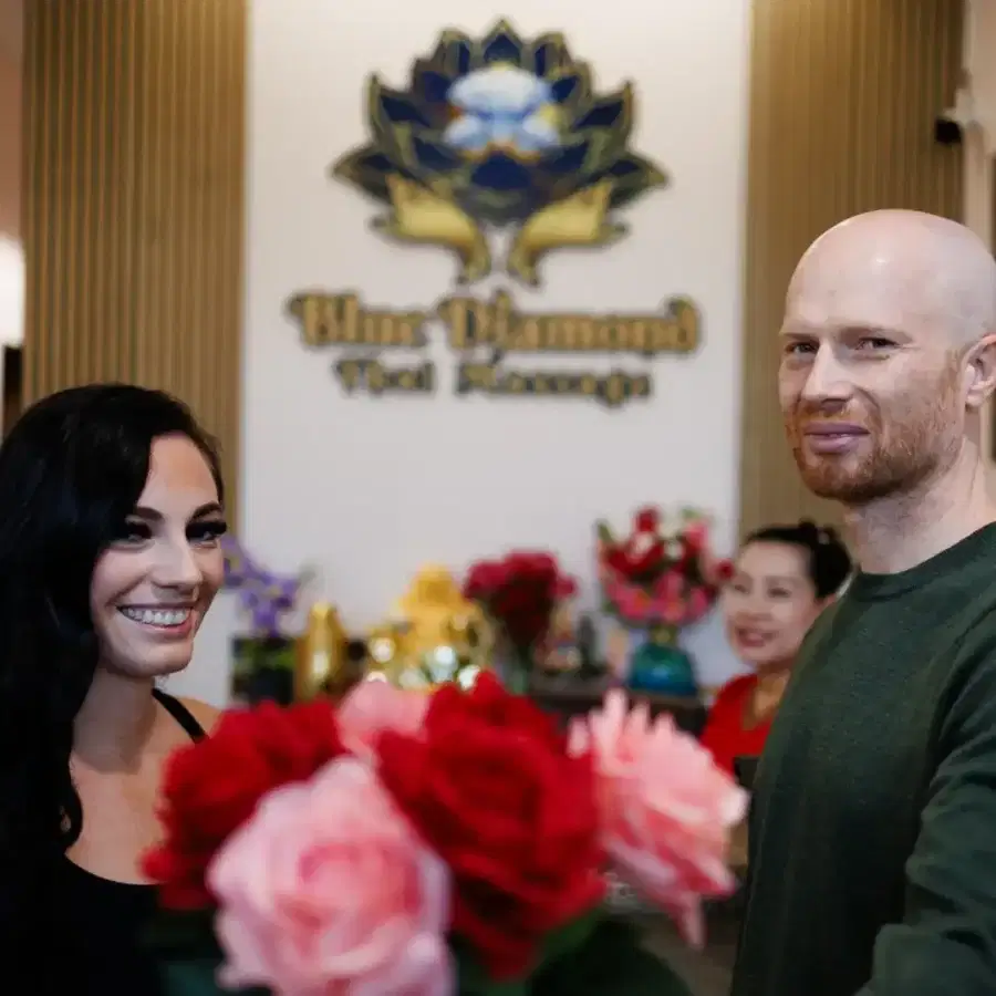 Couple at Blue Diamond Thai Spa Front Desk Las Vegas